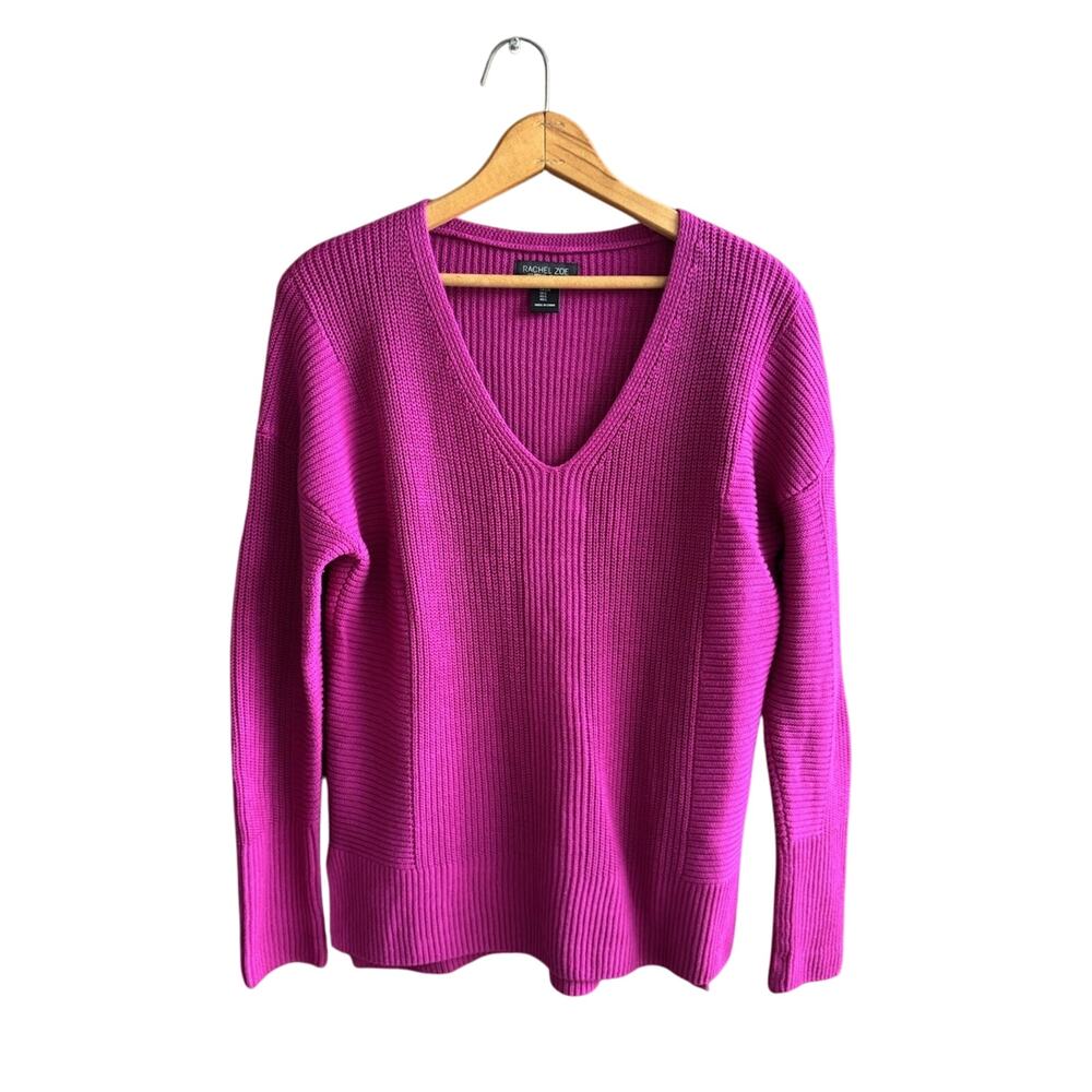 Rachel Zoe Purple Pullover Knit Sweater V-Neck 3/4 Sleeve Cotton Blend Women’s L